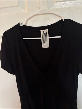 Free People Black V-Neck Short Sleeve bodysuit